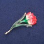 Flower Brooch Pendant, Red and Green Enamel, Gold-Tone Metal, 30x70mm
