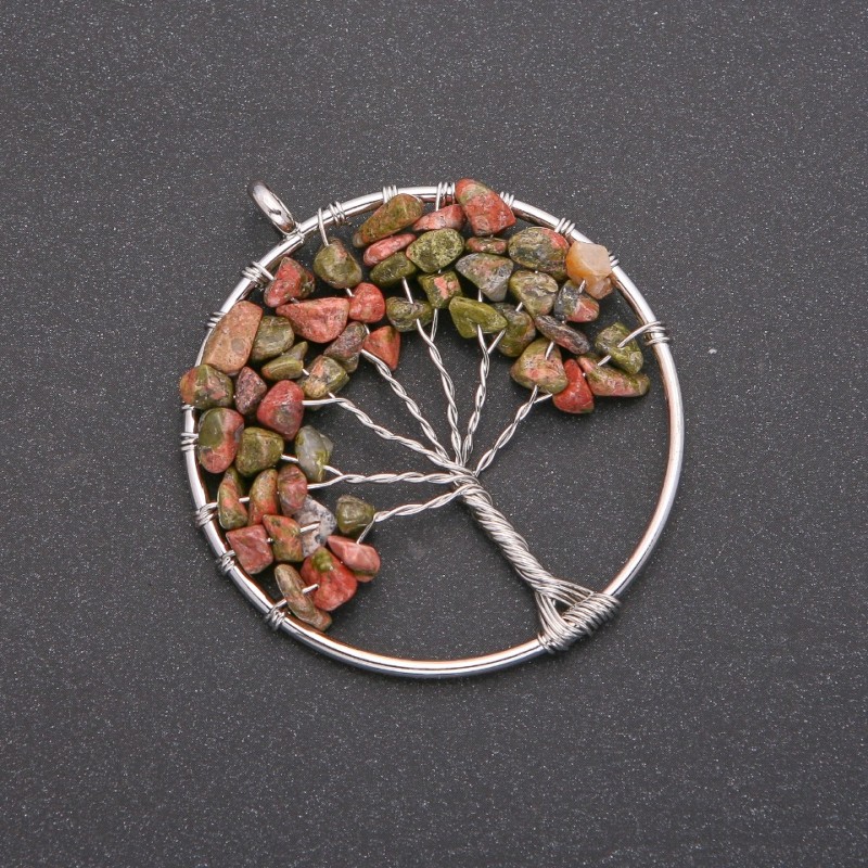Pendant "Tree of Happiness" Heliotrope Jasper, Diameter 50mm