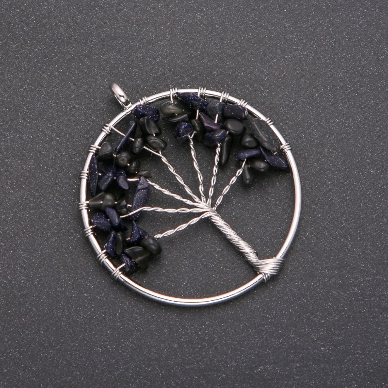 Pendant "Tree of Happiness" Blue Sand Aventurine, Cairo Night, Diameter 50mm