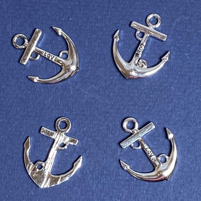 Anchor Pendant Charm with LOVE Inscription, Silver-Tone Metal, 25x20mm, Pack of 4pcs