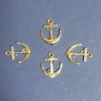 Anchor Pendant Charm with Love Inscription and Black Enamel, Gold-Tone Metal, 25x20mm, Pack of 4pcs