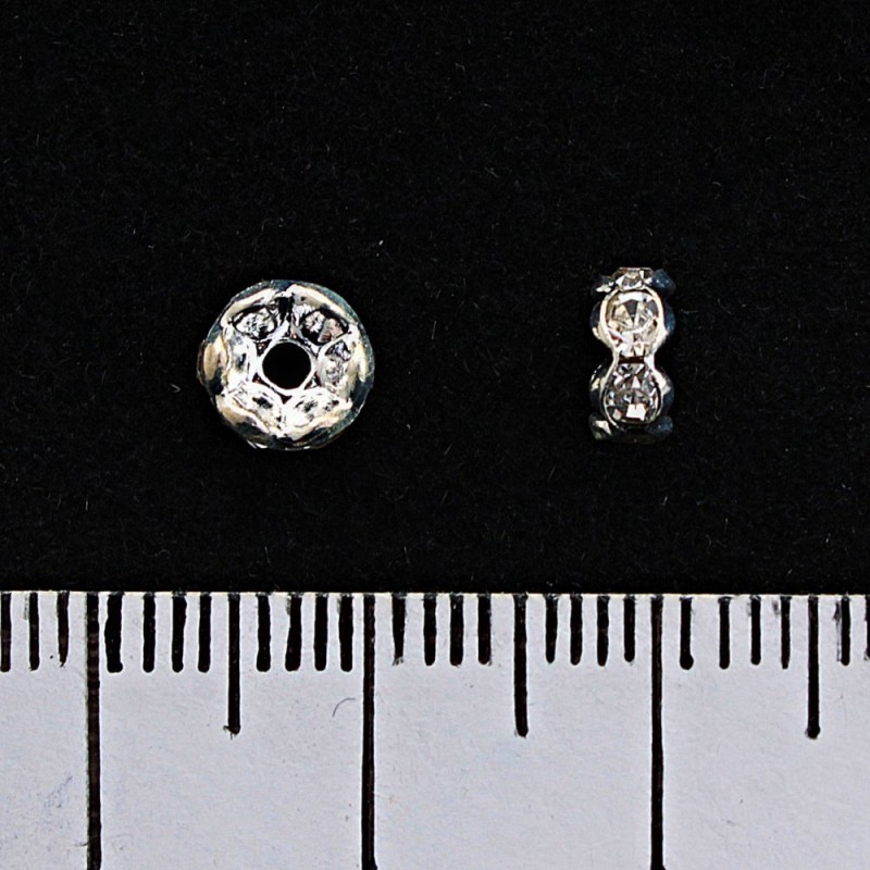 Rondelle Spacer Finding with White Rhinestones, Silver Metal Color, 5mm, 100pcs/pack