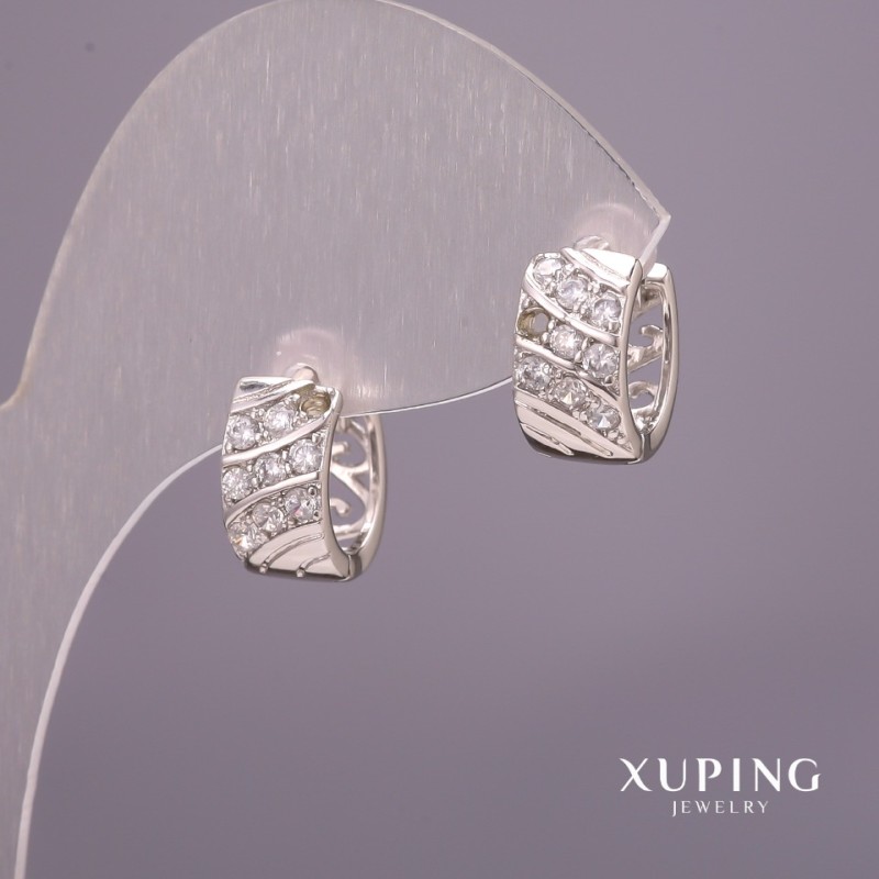 Xuping Earrings with White Stones 6x12mm, Rhodium
