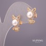 Xuping "Owl" Earrings with Majorica Pearls and White Stones 9x17mm, 18K Gold Plated