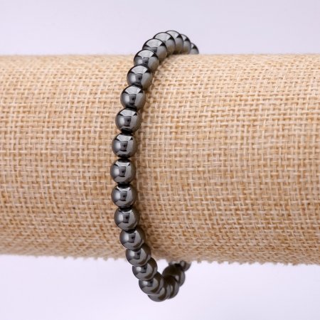 Hematite Bracelet, Smooth Round Bead, Diameter 6mm, Length 18cm on Elastic