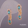 Xuping Earrings with White Rhinestones and Light Blue Stones 6x25mm, 18K Gold Plated