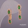 Xuping Earrings with White Rhinestones and Green Stones 6x25mm, 18K Gold Plated