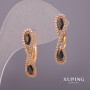 Xuping Earrings with White Rhinestones and Black Stones 6x25mm, 18K Gold Plated