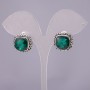 Stud Earrings, 1.5cm Square, Green Crystal