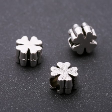 Pandora-Style Clover Bead Spacer, 10x7mm, inner diameter 5mm, pack of 20g +/-12pcs