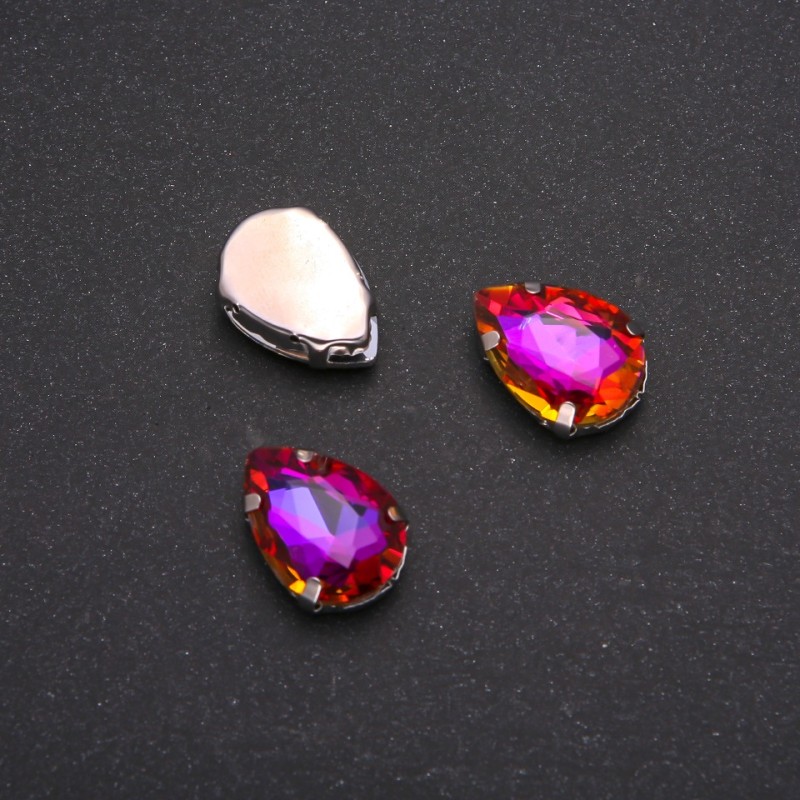 Price per pack /10pcs. Sew-On Crystal in Setting Teardrop 13x18mm Raspberry-Orange