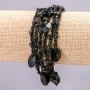 Bracelet with Metal Lobster Clasp on Chain, Macrame Cord, Black Faceted Round Stones