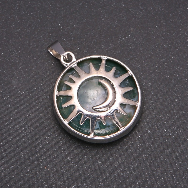 Pendant with Natural Jasper Stone in Sun Frame, 27mm Diameter