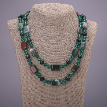 Clearance Long Necklace "Orion Constellation" Natural Jasper Stone, "Czech Crystal", Length 120cm
