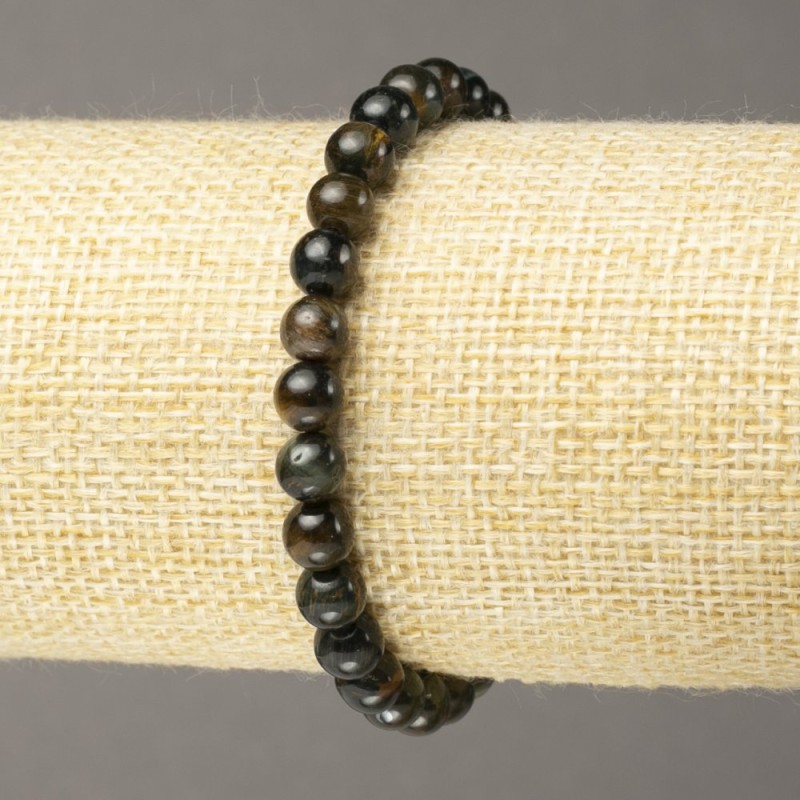 Elastic Bracelet Natural Hawk's Eye Stone Smooth Bead, Diameter 6mm+