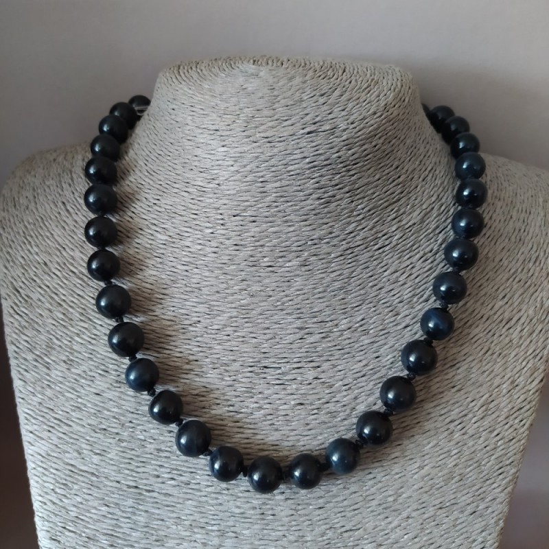 Natural Hawk's Eye Stone Necklace, Smooth Round Beads, Diameter 10(+-)mm, Length 45cm