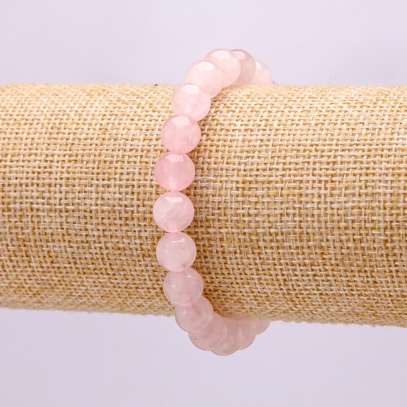 Natural Rose Quartz Bracelet on Elastic, Smooth Round Beads, 8.5mm Diameter+