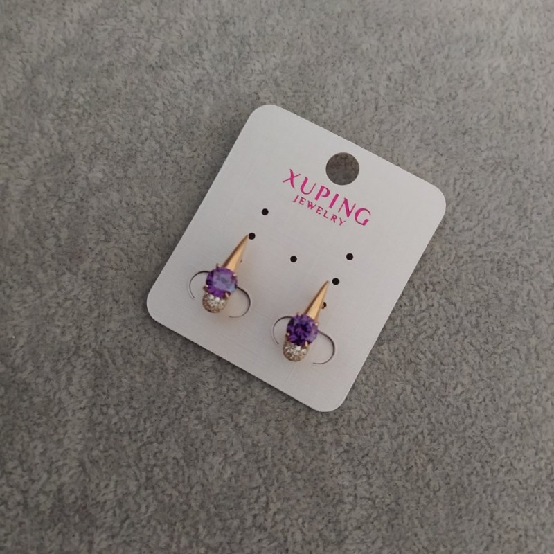 Xuping Earrings with Purple Stones 6x17mm, 18K Gold Plated