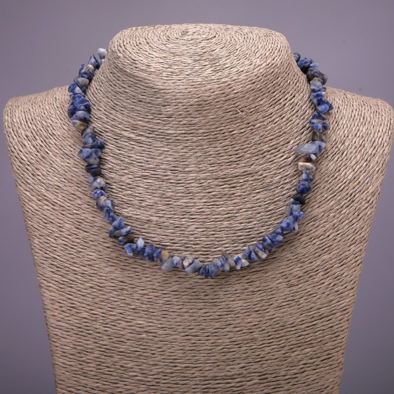 Natural Sodalite Chip Stone Necklace, Diameter 7(+-)mm, Length 45cm