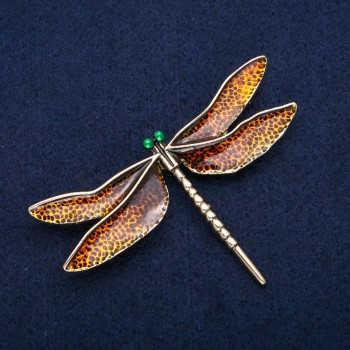 Dragonfly Brooch Orange Enamel, Silver-Tone Metal 47x76mm