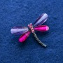 Dragonfly Brooch with Crystals, Silver-Tone Metal 32x43mm