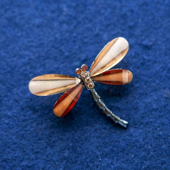 Dragonfly Brooch with Crystals, Silver-Tone Metal 32x43mm