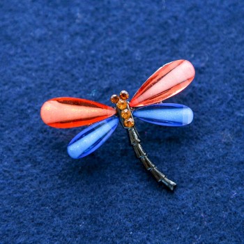 Dragonfly Brooch with Crystals, Silver-Tone Metal 32x43mm