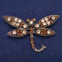 Sale! Dragonfly Brooch with Yellow Crystals, Gold-Tone Metal 45x74mm