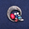 Sale! Round Halo Brooch with Rhinestones Forming a Beautiful Composition, Dark Metal 45x50mm