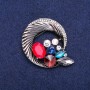 Sale! Round Halo Brooch with Rhinestones Forming a Beautiful Composition, Dark Metal 45x50mm