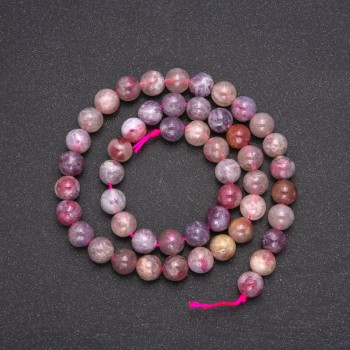Natural Stone Beads Pink Tourmaline Smooth Round, Diameter 8 (+/-) mm, Length 38cm