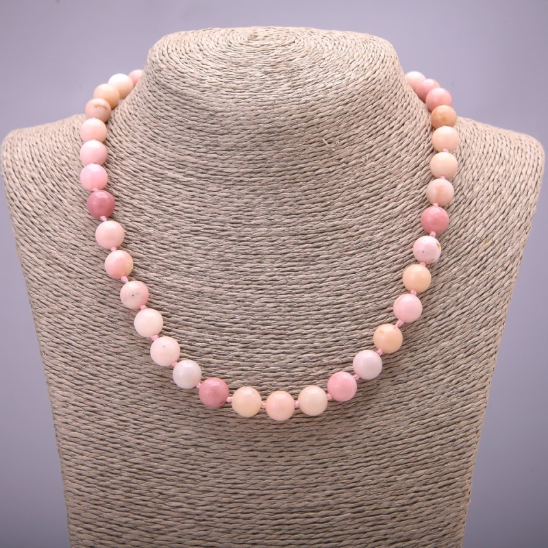 Pink Opal Natural Stone Necklace, smooth round beads, diameter 10(+/-)mm, length 45cm
