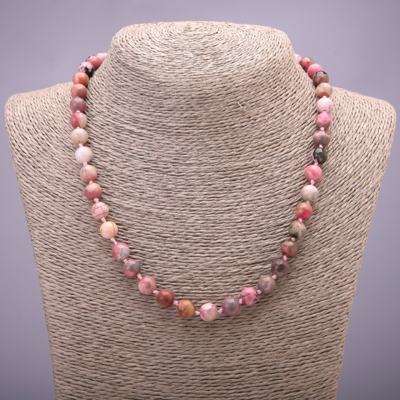 Rhodochrosite Natural Stone Necklace, smooth round beads, diameter 8(+/-)mm, length 45cm