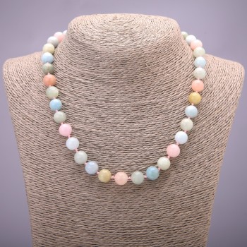 Morganite Natural Stone Necklace, smooth round beads, diameter 10(+/-)mm, length 45cm