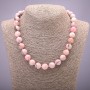 Pink Opal Natural Stone Necklace, smooth round beads, diameter 12(+/-)mm, length 45cm