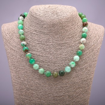 Chrysoprase Natural Stone Necklace on Thread, smooth round beads, diameter 10(+/-)mm, length 45cm