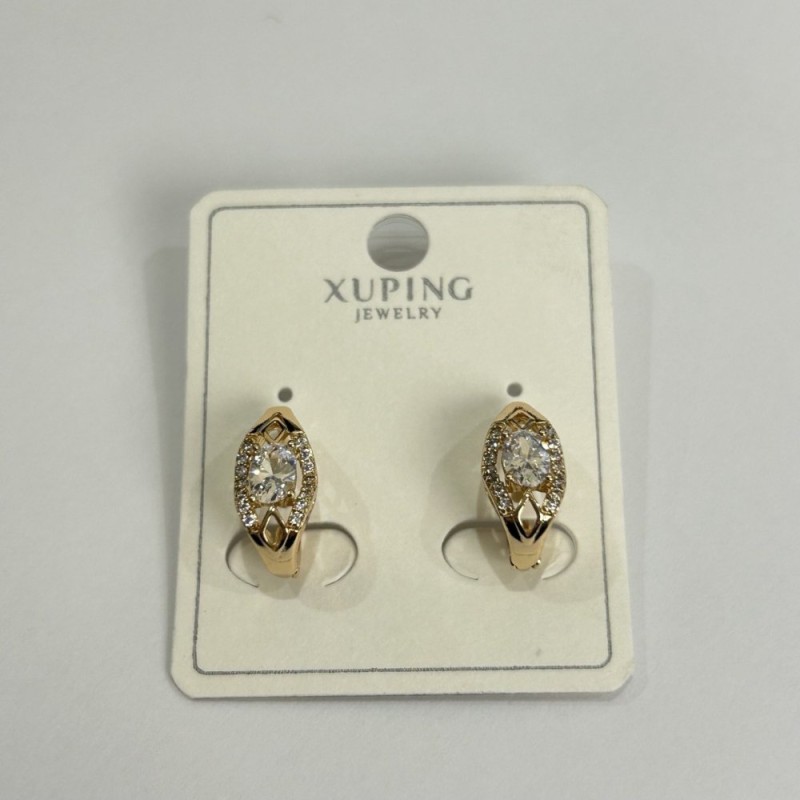 Xuping Earrings with White Stones 7x15mm, 18K Gold Plated