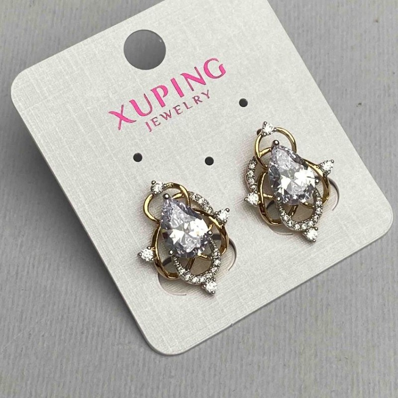 Xuping Earrings with White Stones 16x21mm, 18K Gold Plated, Rhodium