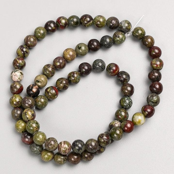 Dragon Blood Jasper Natural Stone Beads on Fishing Line, Smooth Round, Diameter 6(+-)mm, Strand Length 38+-cm