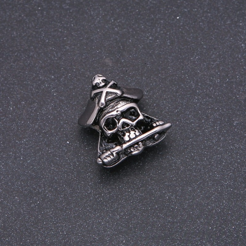 Jewelry Finding Bead Spacer, Steel-Style Pandora Pirate Skull 17x22mm, Inner Diameter 8mm, Silver-Tone Metal
