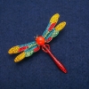 Dragonfly Brooch Pendant with Multicolor Rhinestones, Cat's Eye Bead, and Red Enamel, Gold-Tone Metal 48x58mm