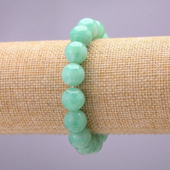 Natural Burmese Jadeite Stone Bracelet, Smooth Round 12(+/-)mm on Elastic, Length 18cm