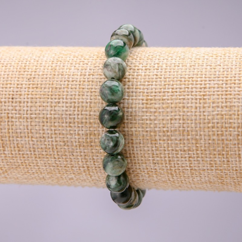 Natural Fuchsite (Muscovite) Stone Bracelet, Smooth Round 8(+/-)mm, Length 18cm+/- Stretch