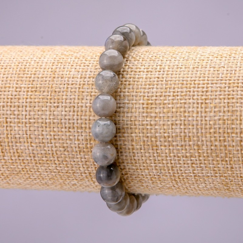 Natural Stone Labradorite Bracelet, smooth bead, diameter 8(+/-)mm on elastic, length 18cm