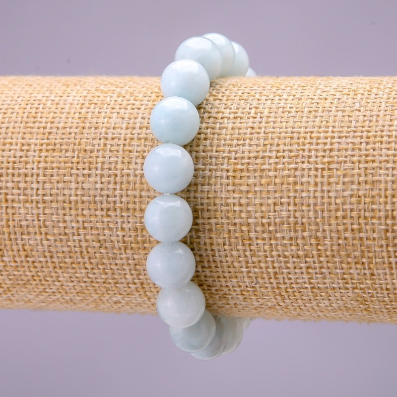 Natural Aquamarine Stone Bracelet, Smooth Round 10(+/-)mm on Elastic, Length 18cm