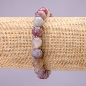 Natural Pink Tourmaline Stone Bracelet, Smooth Round 10(+/-)mm on Elastic, Length 18cm