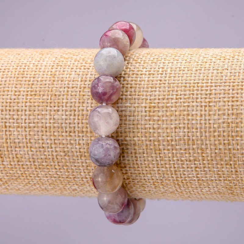 Natural Pink Tourmaline Stone Bracelet, Smooth Round 10(+/-)mm on Elastic, Length 18cm