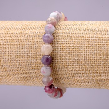Natural Pink Tourmaline Stone Bracelet, Smooth Round 8(+/-)mm on Elastic, Length 18cm