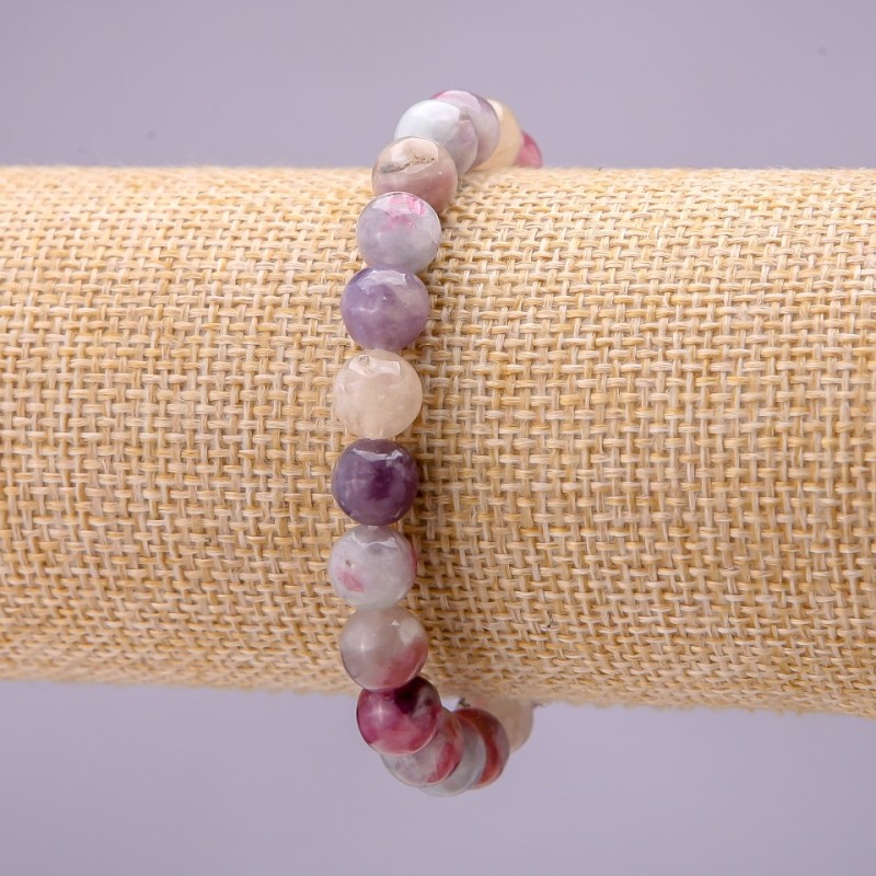 Natural Pink Tourmaline Stone Bracelet, Smooth Round 8(+/-)mm on Elastic, Length 18cm
