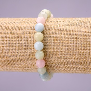 Natural Morganite Stone Bracelet, Smooth Round 8(+/-)mm Stretch, Length 18cm